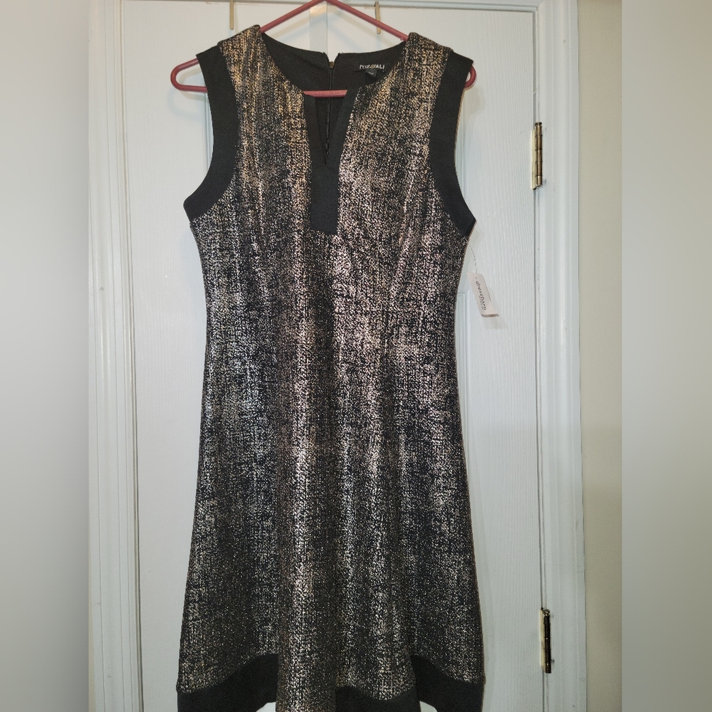 Roz & Ali Stunning Black and Gold Textured Midi Dress